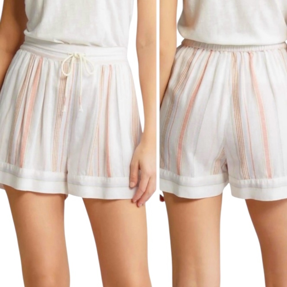 Caslon‎ Linen Blend Drawstring Shorts in White Taylor Stripes Sz S